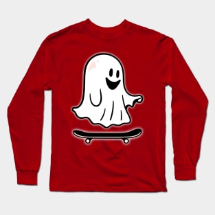 Cute Ghost Riding Skateboard Design Long Sleeve T-Shirt